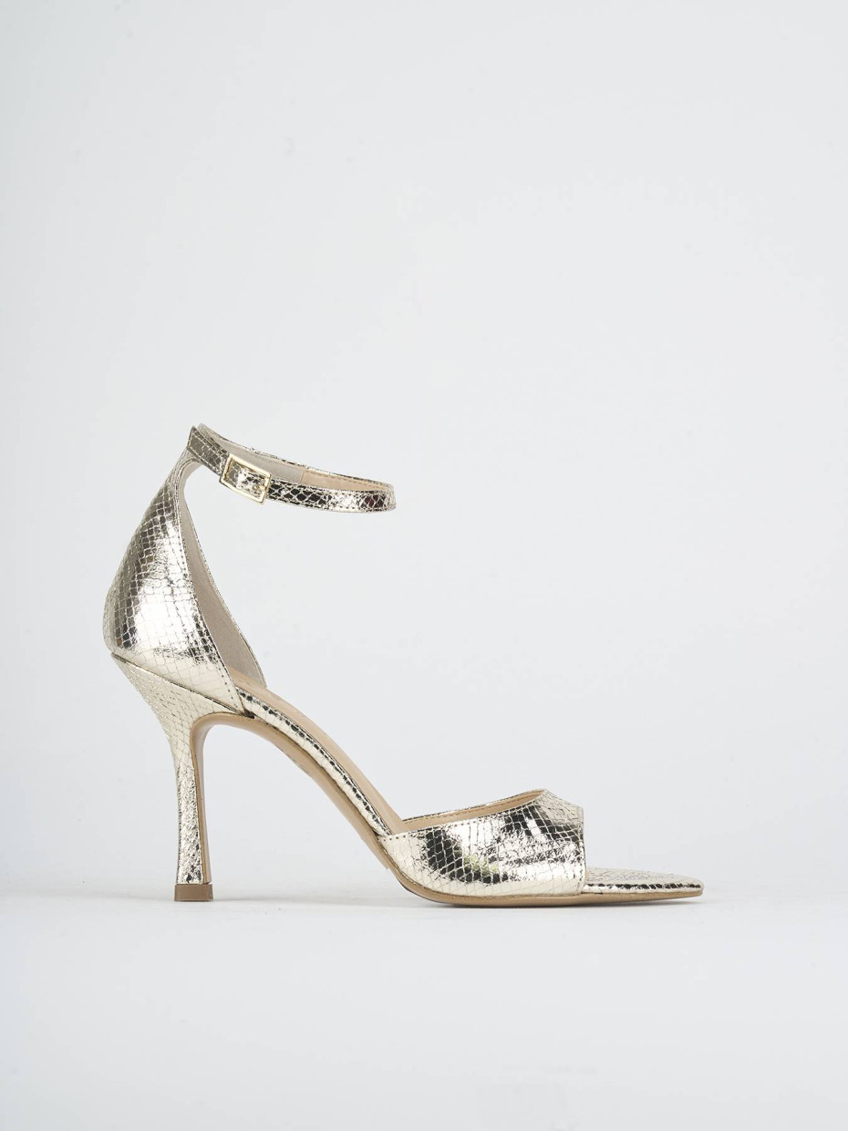 Sandalias de tacón alto tacón 9 cm oro pitón