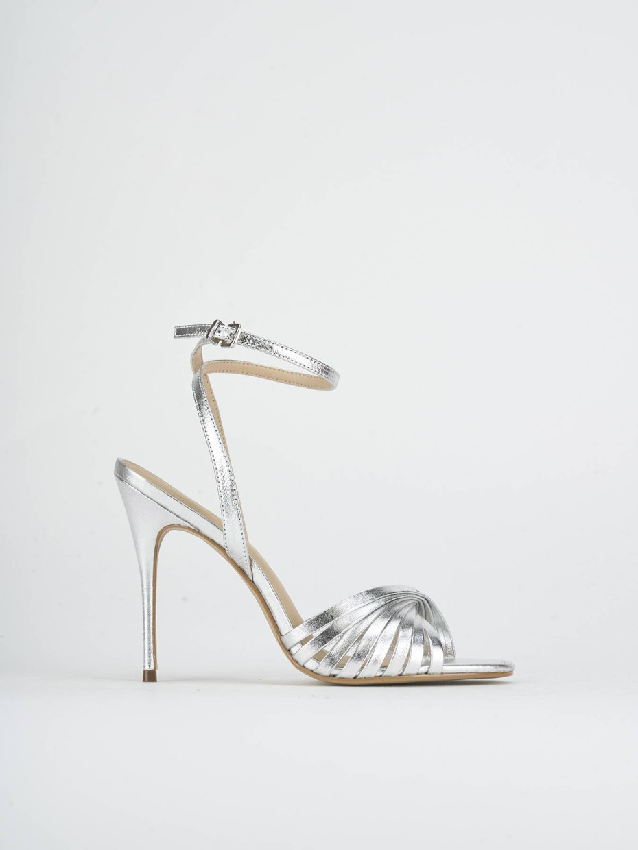 Sandalias de tacón alto tacón 8 cm plata laminado