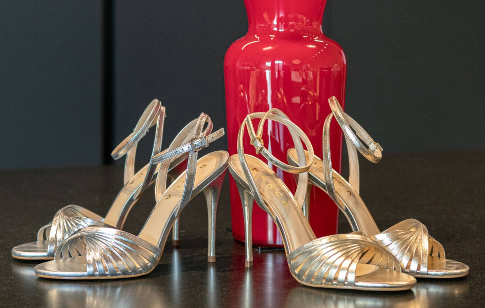 Sandalias de tacón alto tacón 8 cm plata laminado