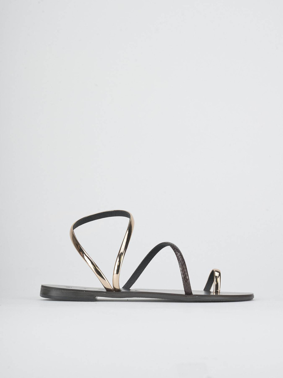 Sandalias de tacón bajo tacón 1 cm marrón oscuro cuero