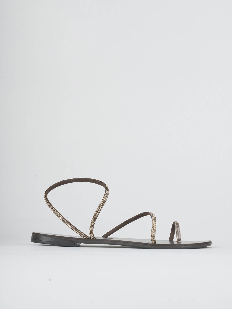 Sandalias de tacón bajo tacón 1 cm marrón oscuro cuero