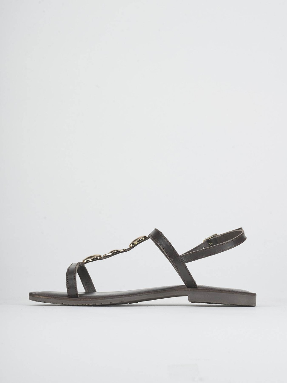 Sandalias de tacón bajo tacón 1 cm marrón oscuro cuero