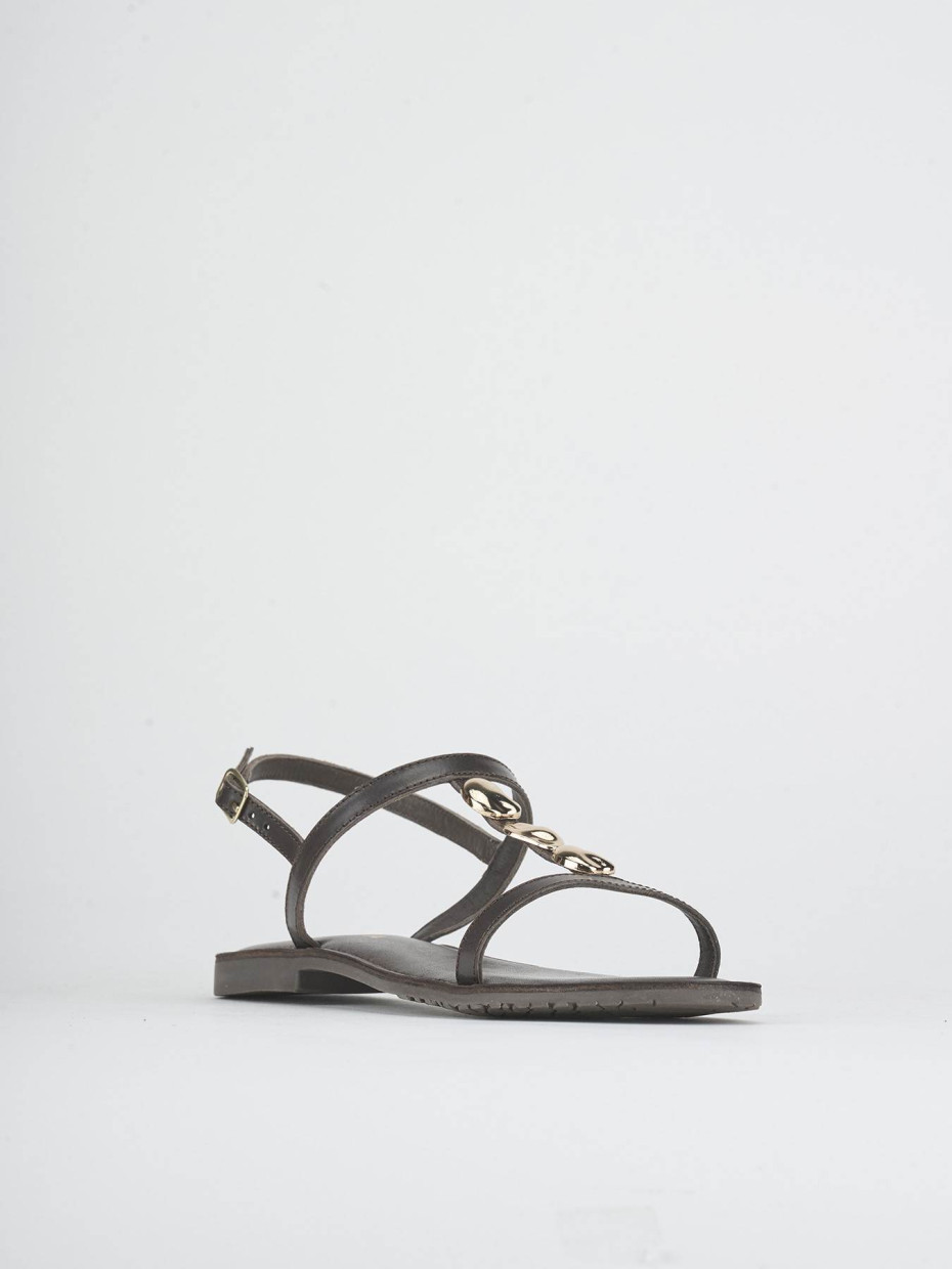 Sandalias de tacón bajo tacón 1 cm marrón oscuro cuero