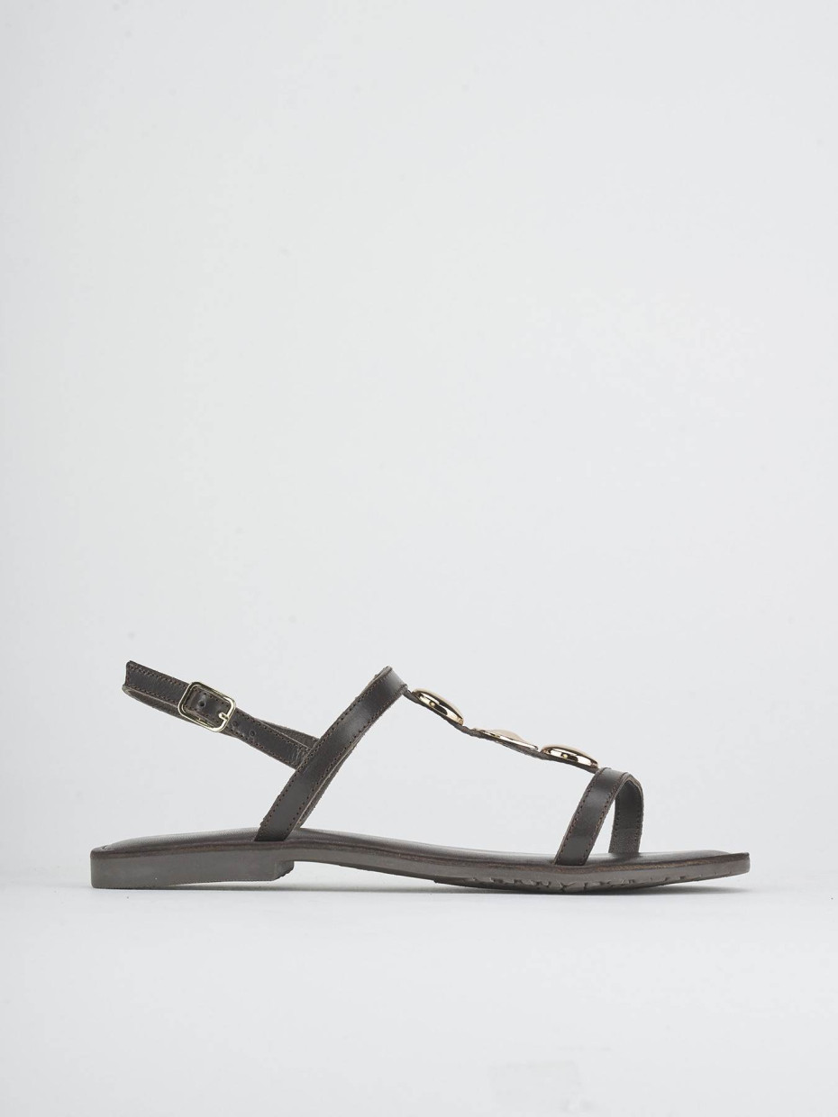 Sandalias de tacón bajo tacón 1 cm marrón oscuro cuero