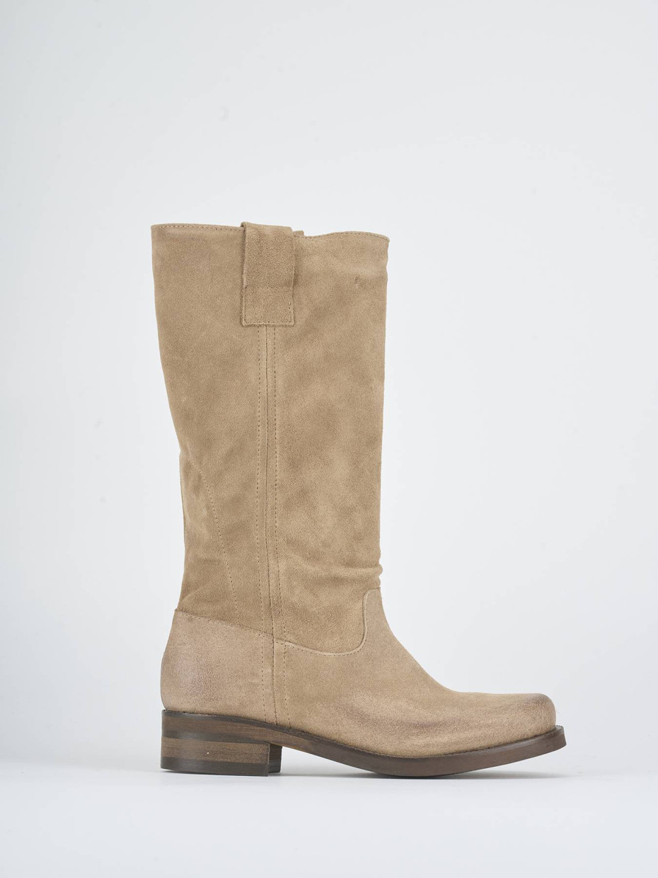 Stivali tacco 3cm camoscio beige