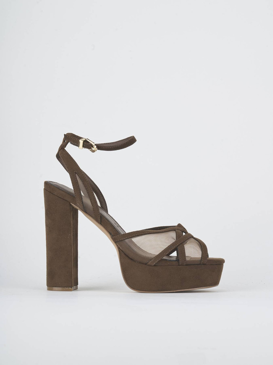 Sandalias de tacón alto tacón 8 cm marrón oscuro ante