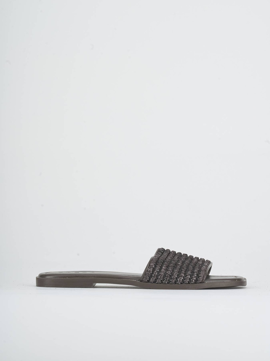 Mules tacón 1 cm marrón oscuro cuero
