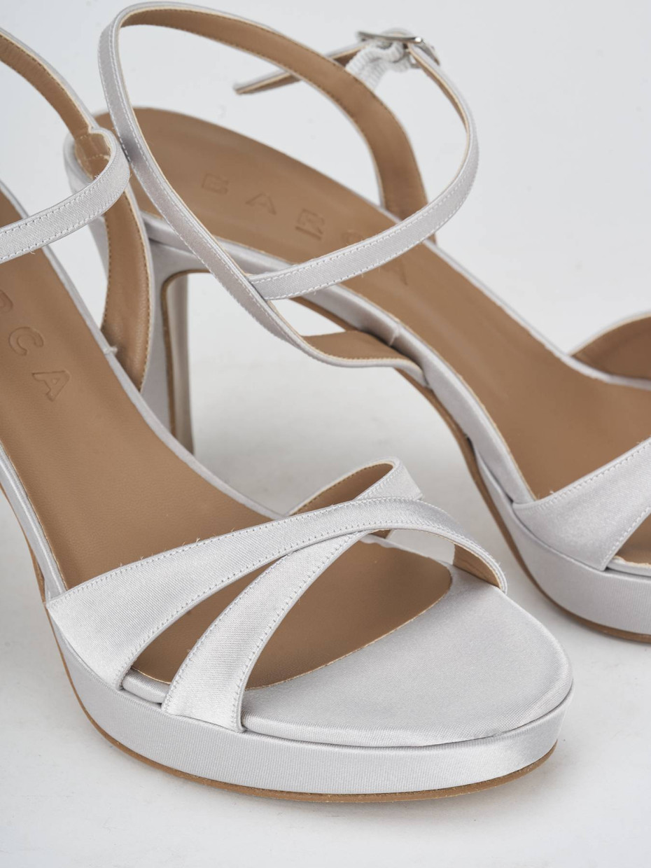 High heel sandals heel 9 cm silver satin
