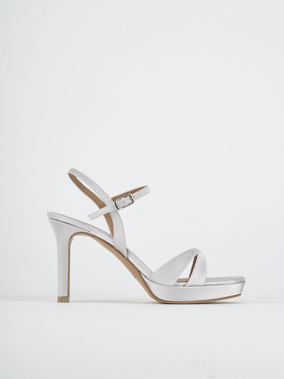 High heel sandals heel 9 cm silver satin