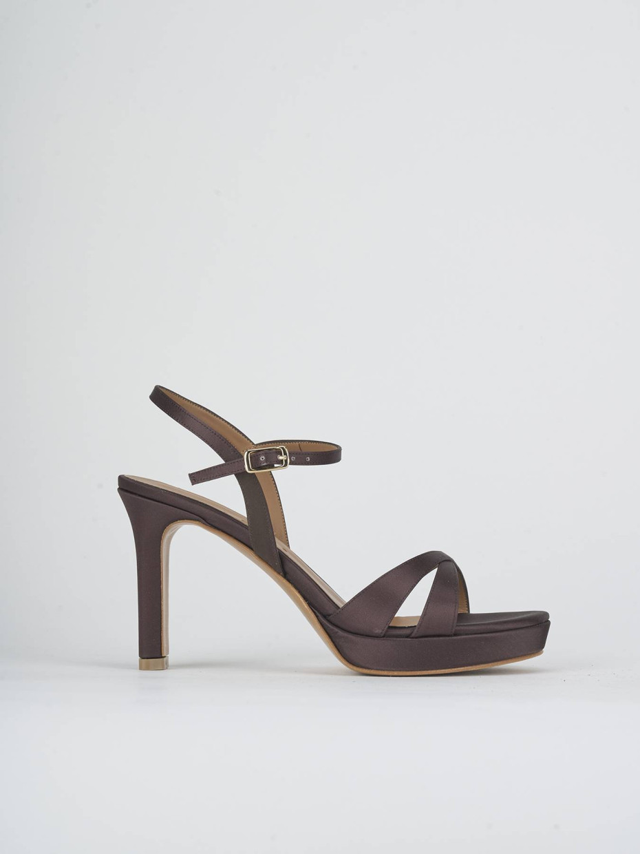 High heel sandals heel 9 cm dark brown satin