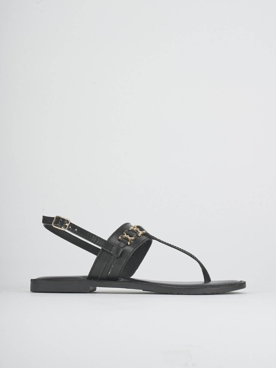 Sandalias de tacón bajo tacón 1 cm negro cuero