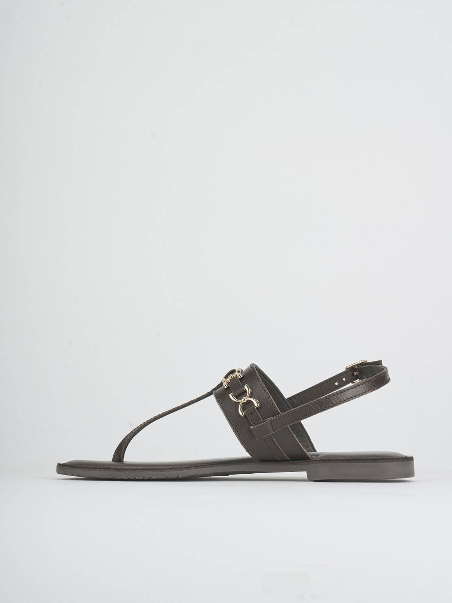 Sandalias de tacón bajo tacón 1 cm marrón oscuro cuero