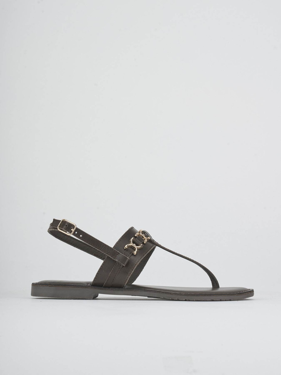 Sandalias de tacón bajo tacón 1 cm marrón oscuro cuero
