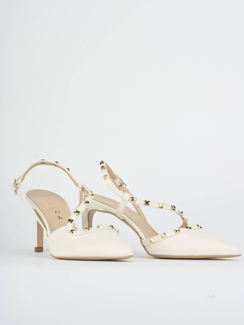 Salones destalonados tacón 7 cm blanco cuero