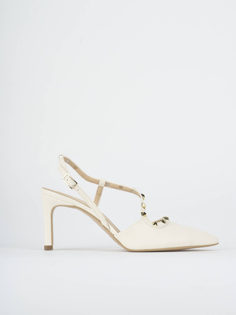 Salones destalonados tacón 7 cm blanco cuero