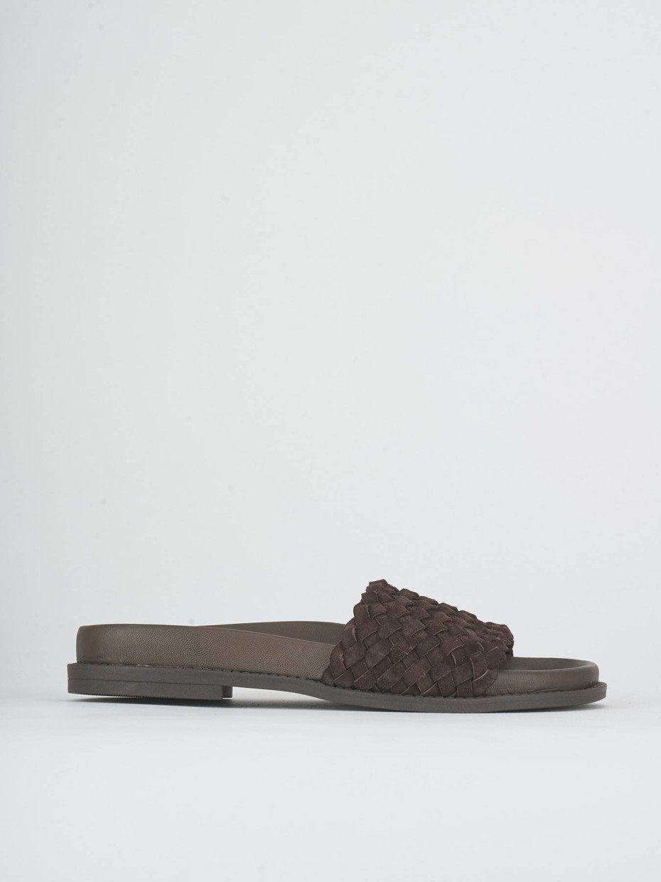 Mules tacón 1 cm marrón oscuro ante