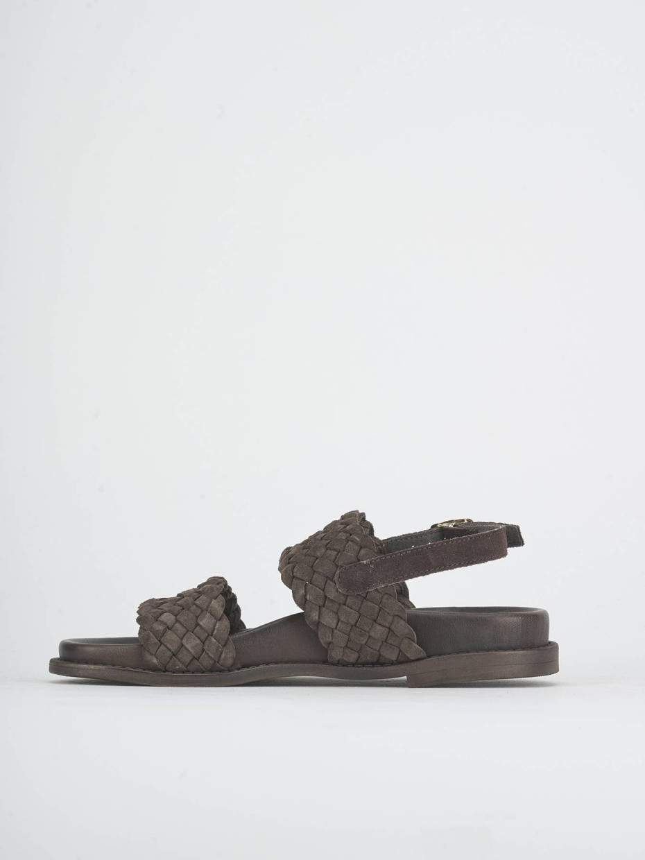 Sandalias de tacón bajo tacón 1 cm marrón oscuro ante