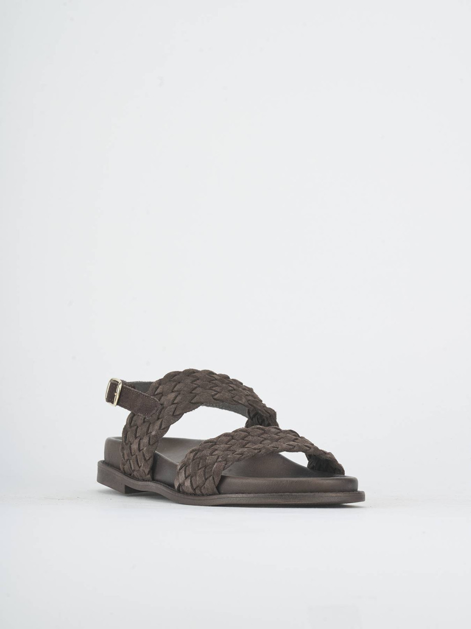 Sandalias de tacón bajo tacón 1 cm marrón oscuro ante