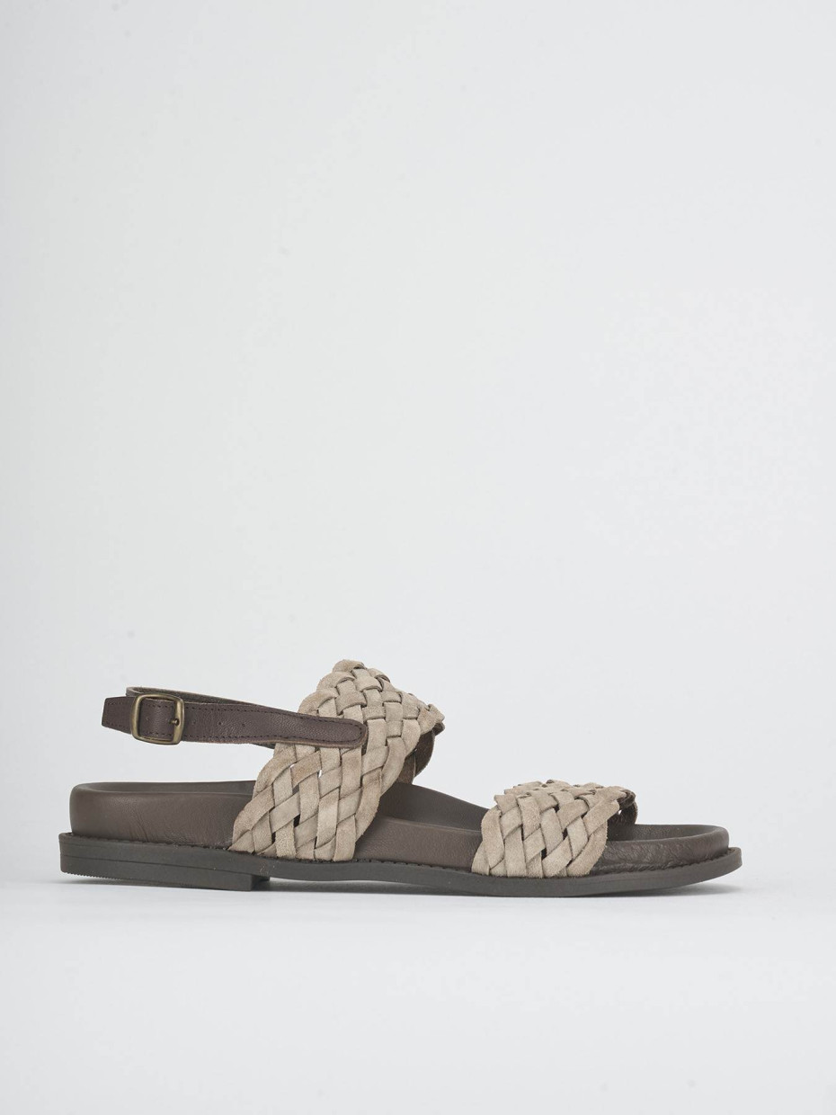 Sandalias de tacón bajo tacón 1 cm beis ante