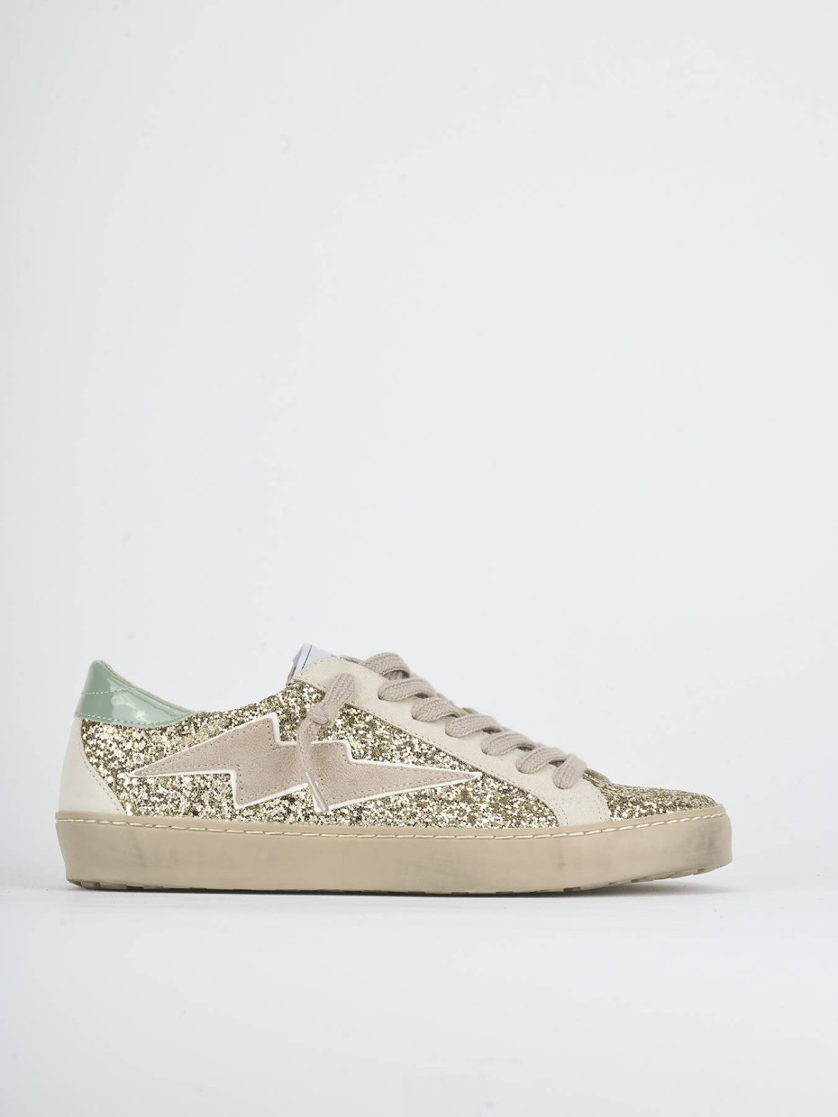 Zapatillas deportivas tacón 1 cm oro cuero