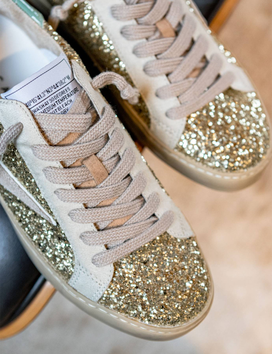 Zapatillas deportivas tacón 1 cm oro cuero