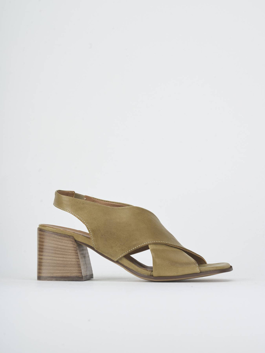 High heel sandals heel 5 cm green leather