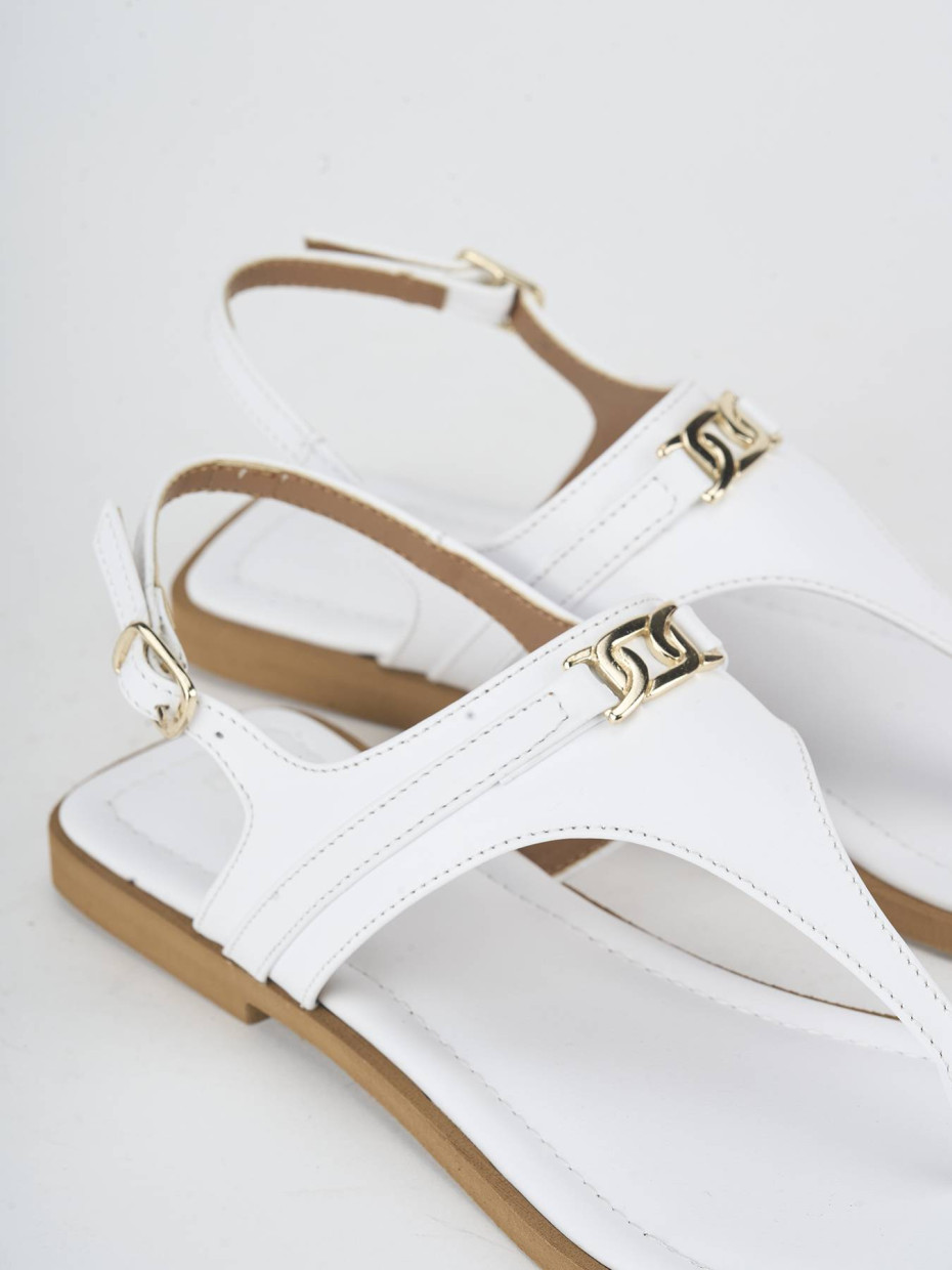 Sandalias de tacón bajo tacón 1 cm blanco cuero