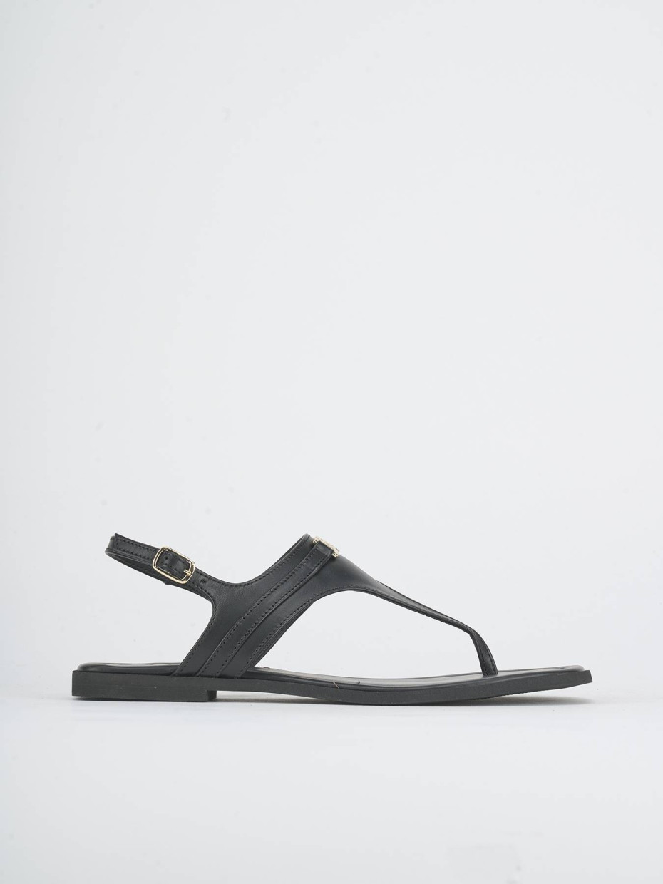 Sandalias de tacón bajo tacón 1 cm negro cuero