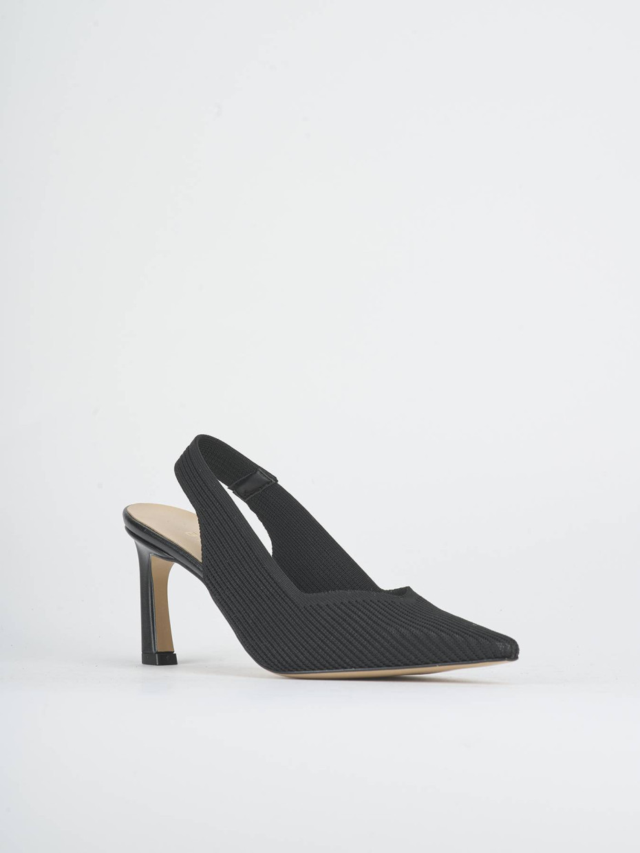 Slingback tacco 7cm tessuto nero