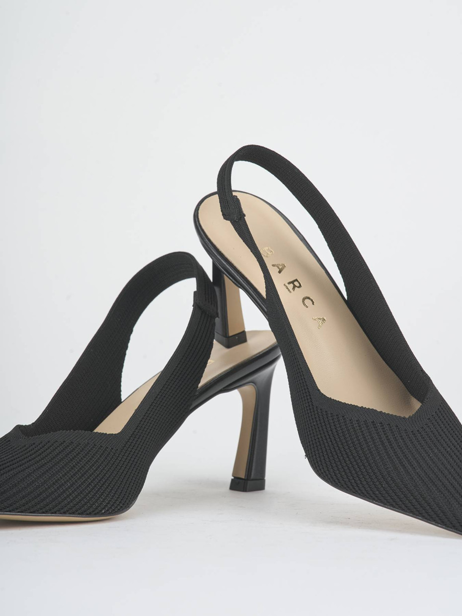 Slingback tacco 7cm tessuto nero