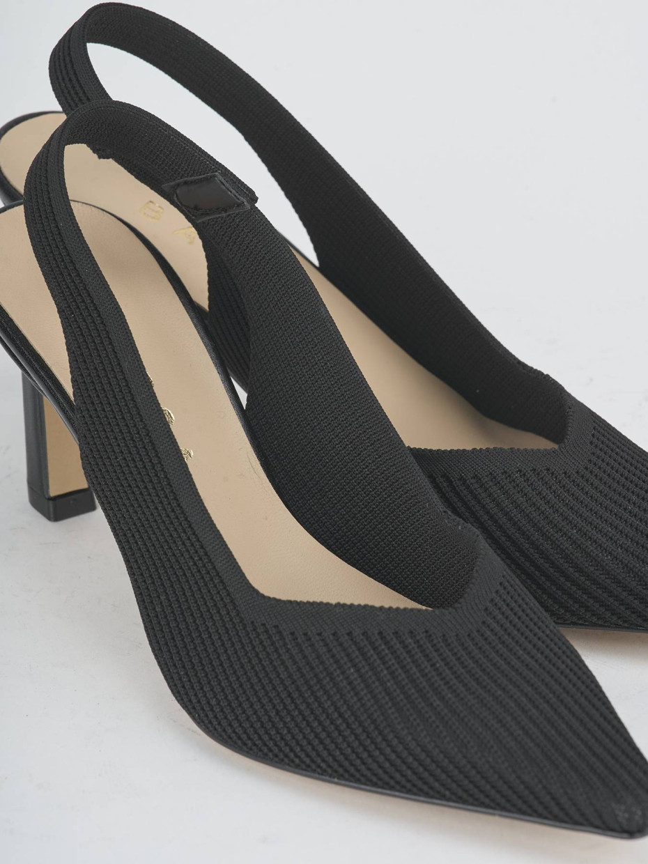 Slingback tacco 7cm tessuto nero