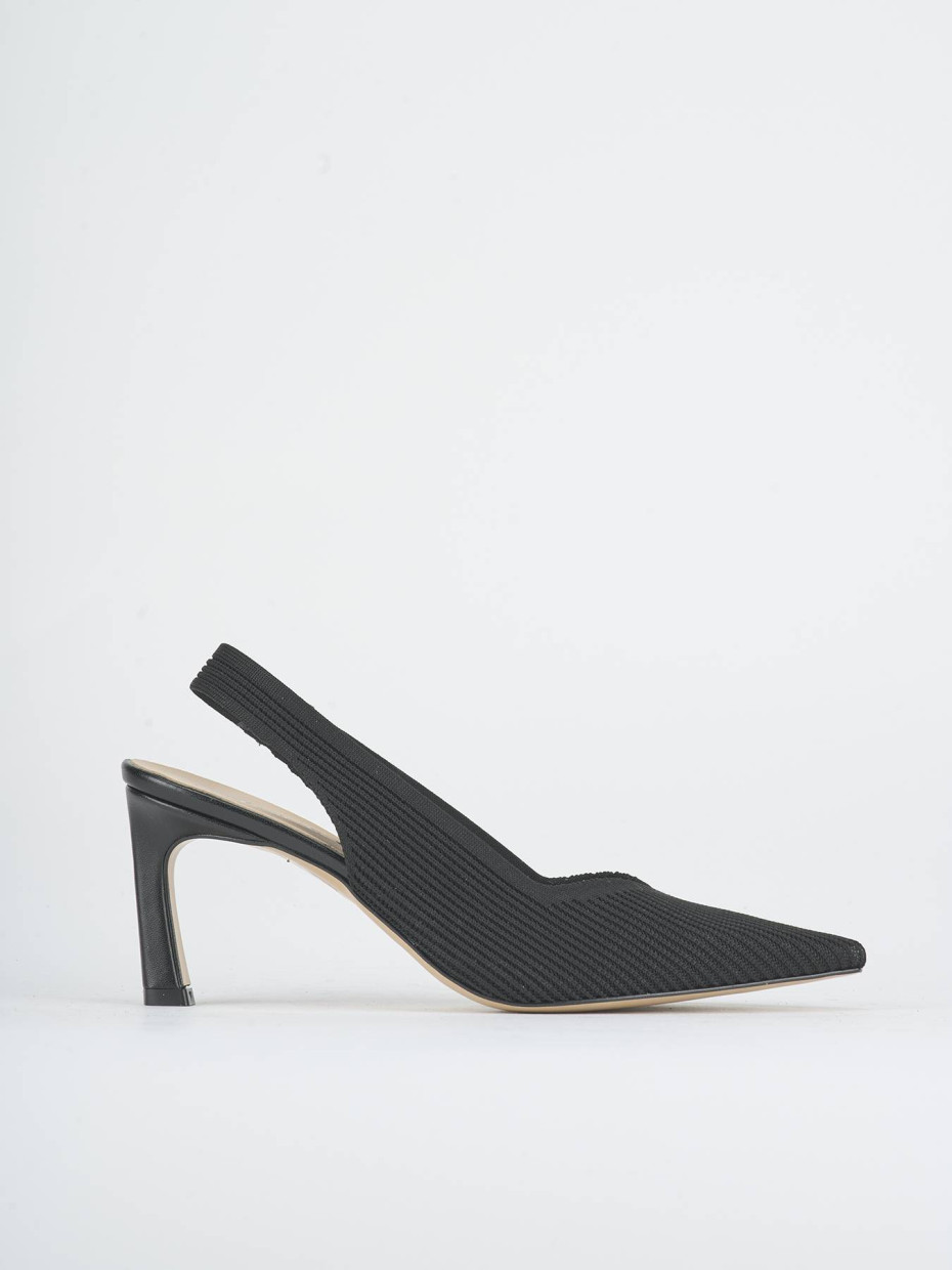 Slingback tacco 7cm tessuto nero