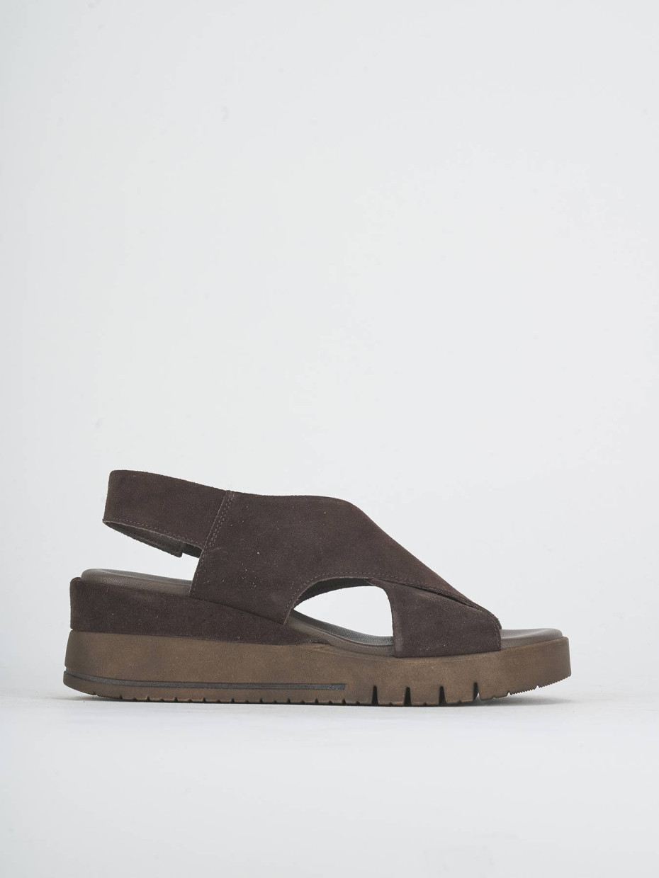 Sandalias de cuña tacón 6 cm marrón oscuro ante