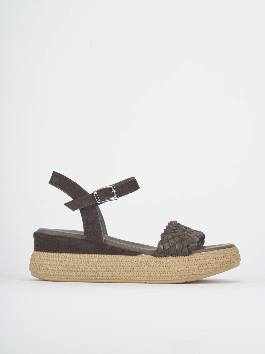 Sandali zeppa tacco 6cm camoscio testa