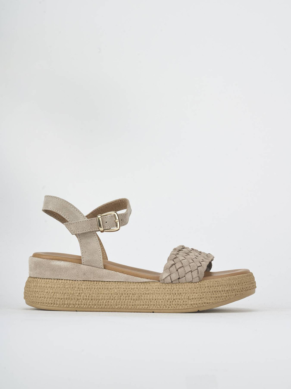 Sandali zeppa tacco 6cm camoscio beige