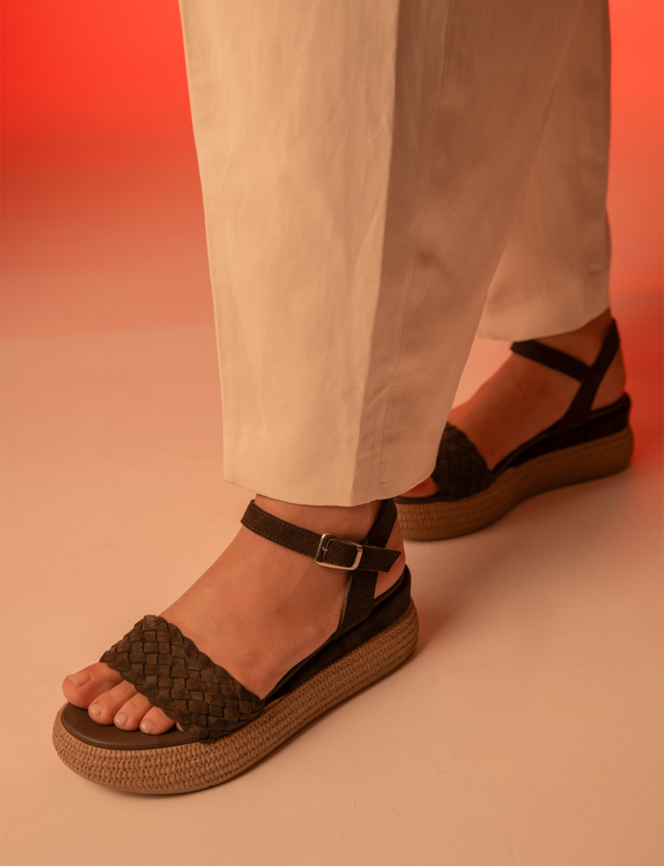 Sandali zeppa tacco 6cm camoscio testa