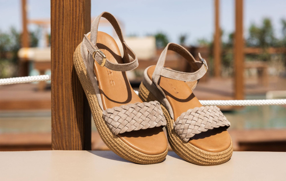 Sandali zeppa tacco 6cm camoscio beige