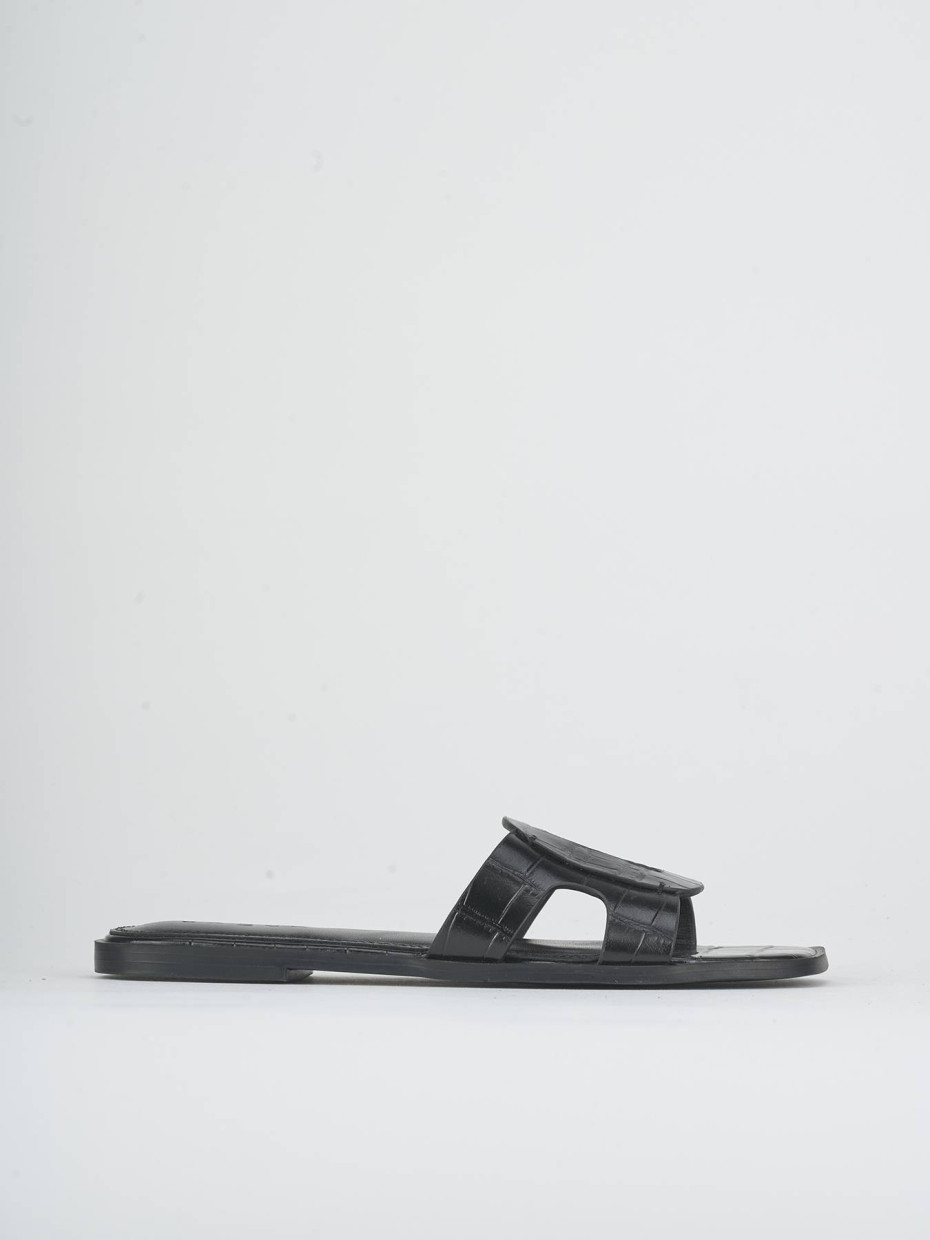 Mules tacón 1 cm negro efecto coco