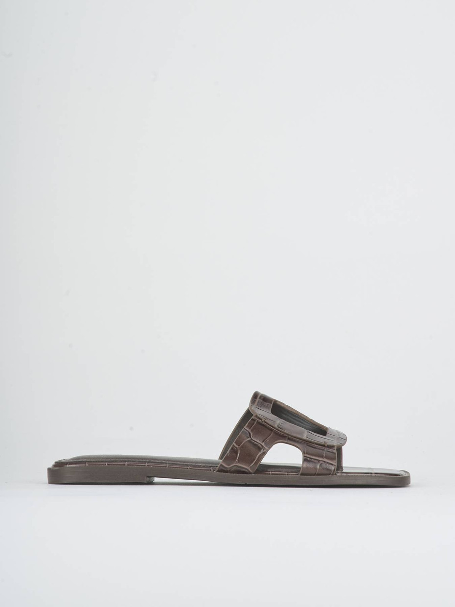 Mules tacón 1 cm marrón oscuro efecto coco