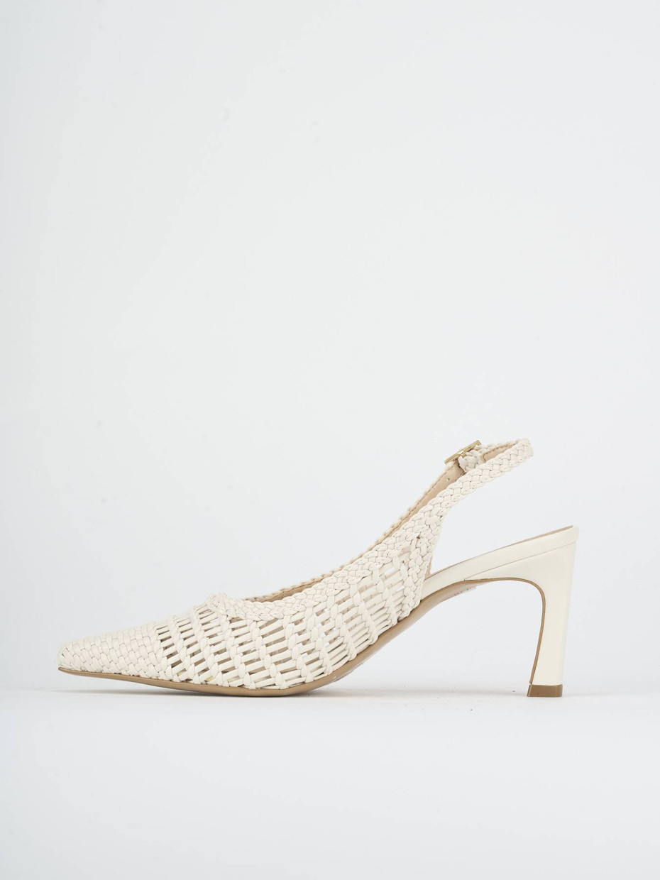Salones destalonados tacón 7 cm blanco cuero