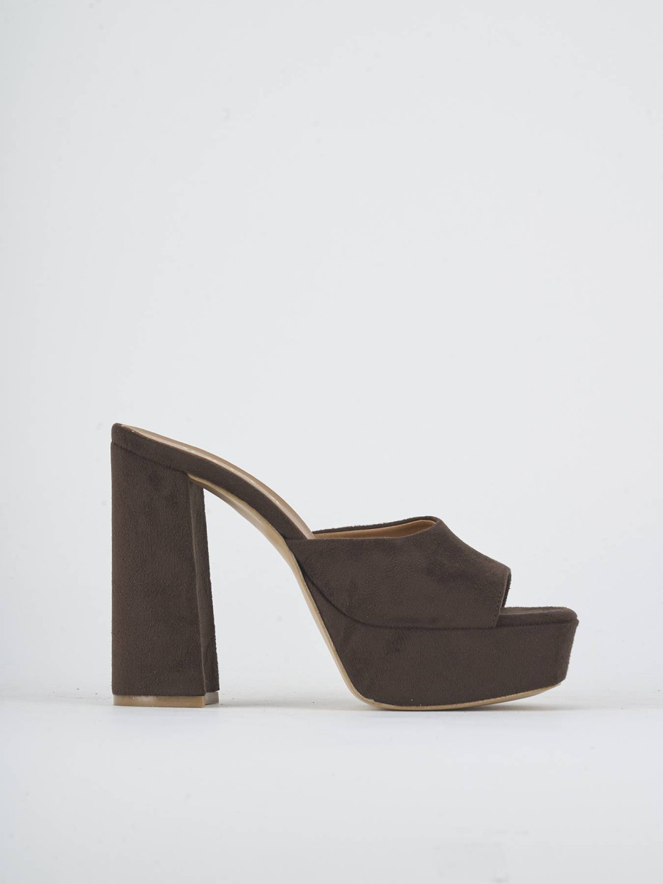 Mules tacón 13 cm marrón oscuro ante