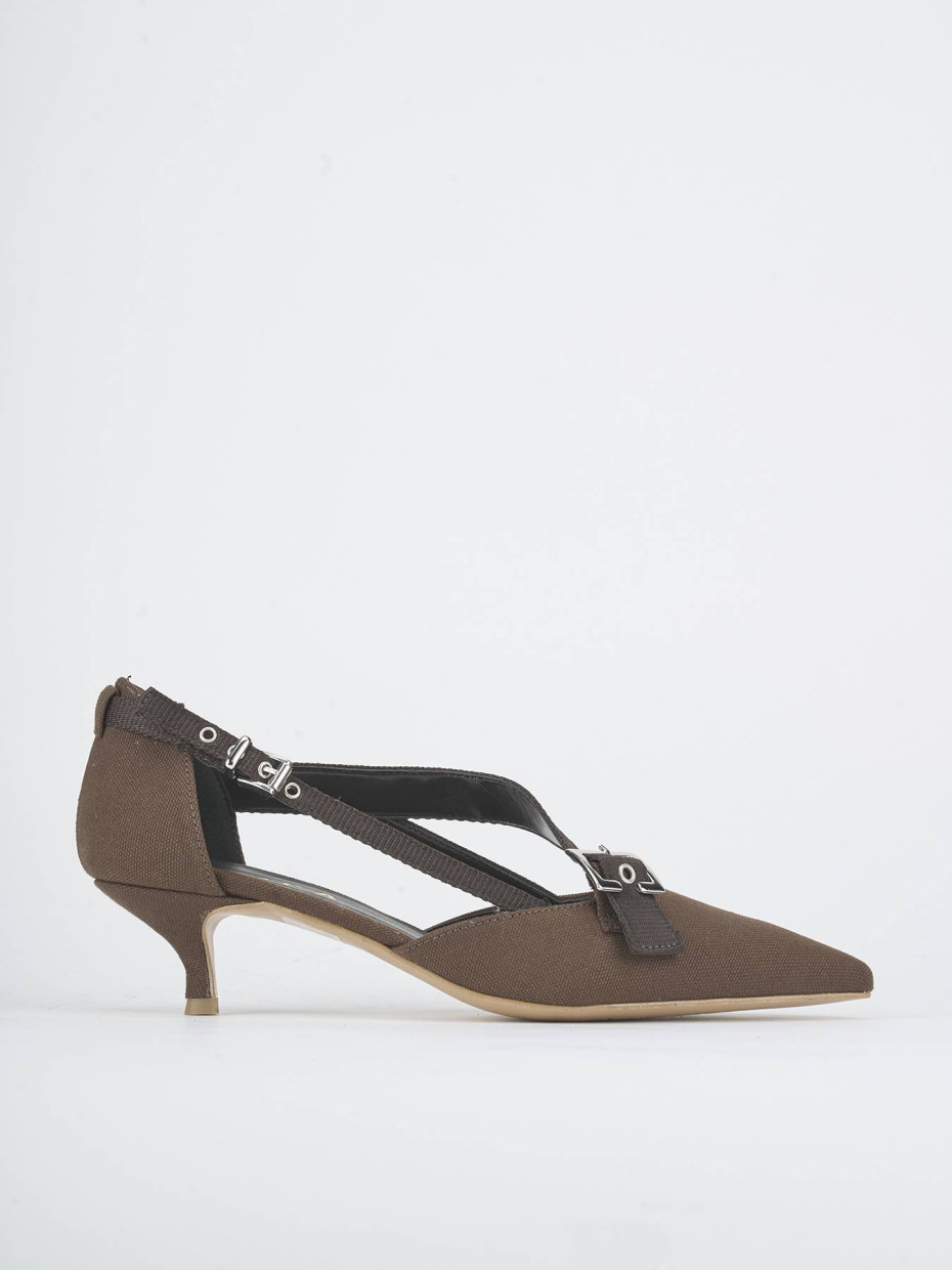 Slingback heel 3 cm dark brown fabric