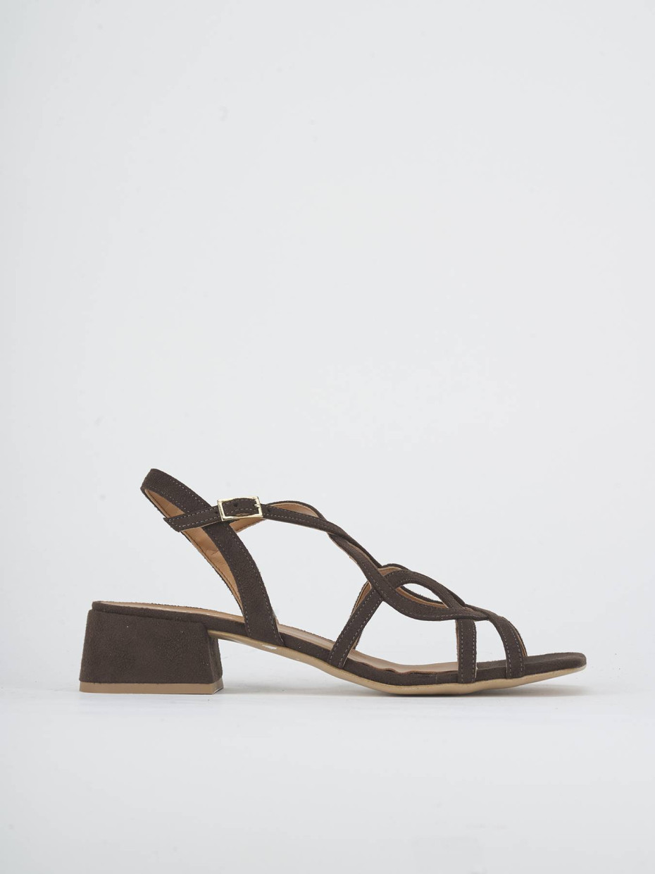 Low heel sandals heel 3 cm dark brown suede