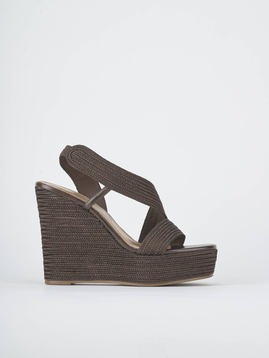 Sandalias de cuña tacón 8 cm marrón oscuro cuero