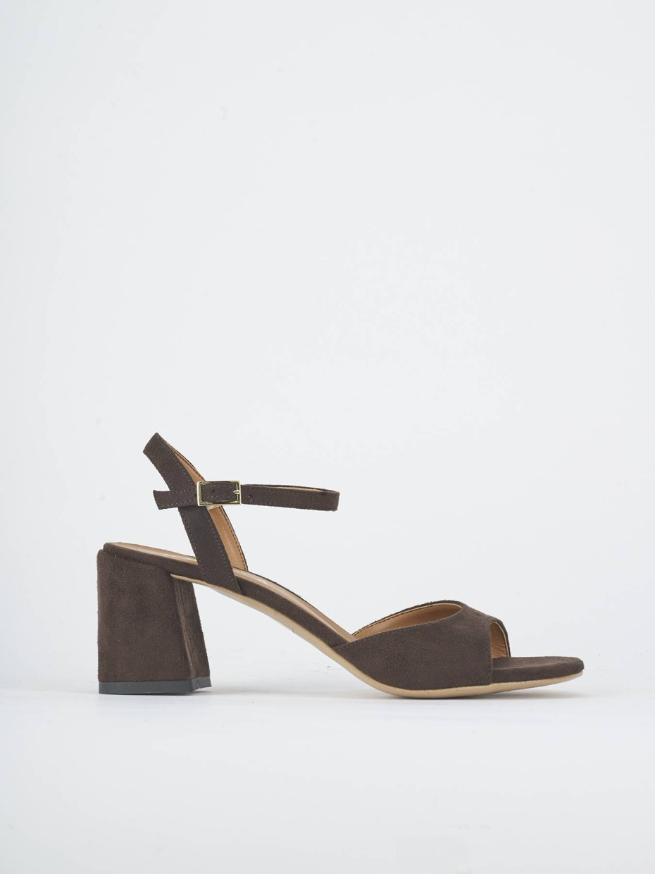 High heel sandals heel 5 cm dark brown suede