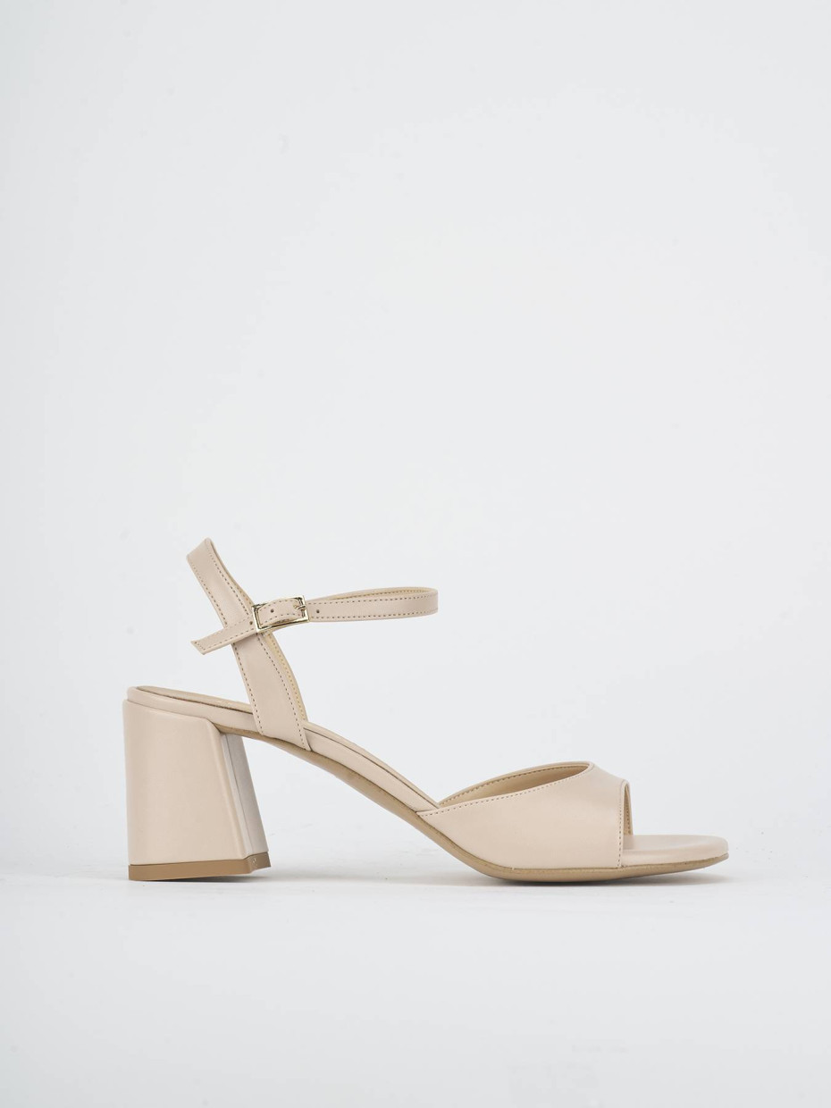 High heel sandals heel 5 cm beige leather