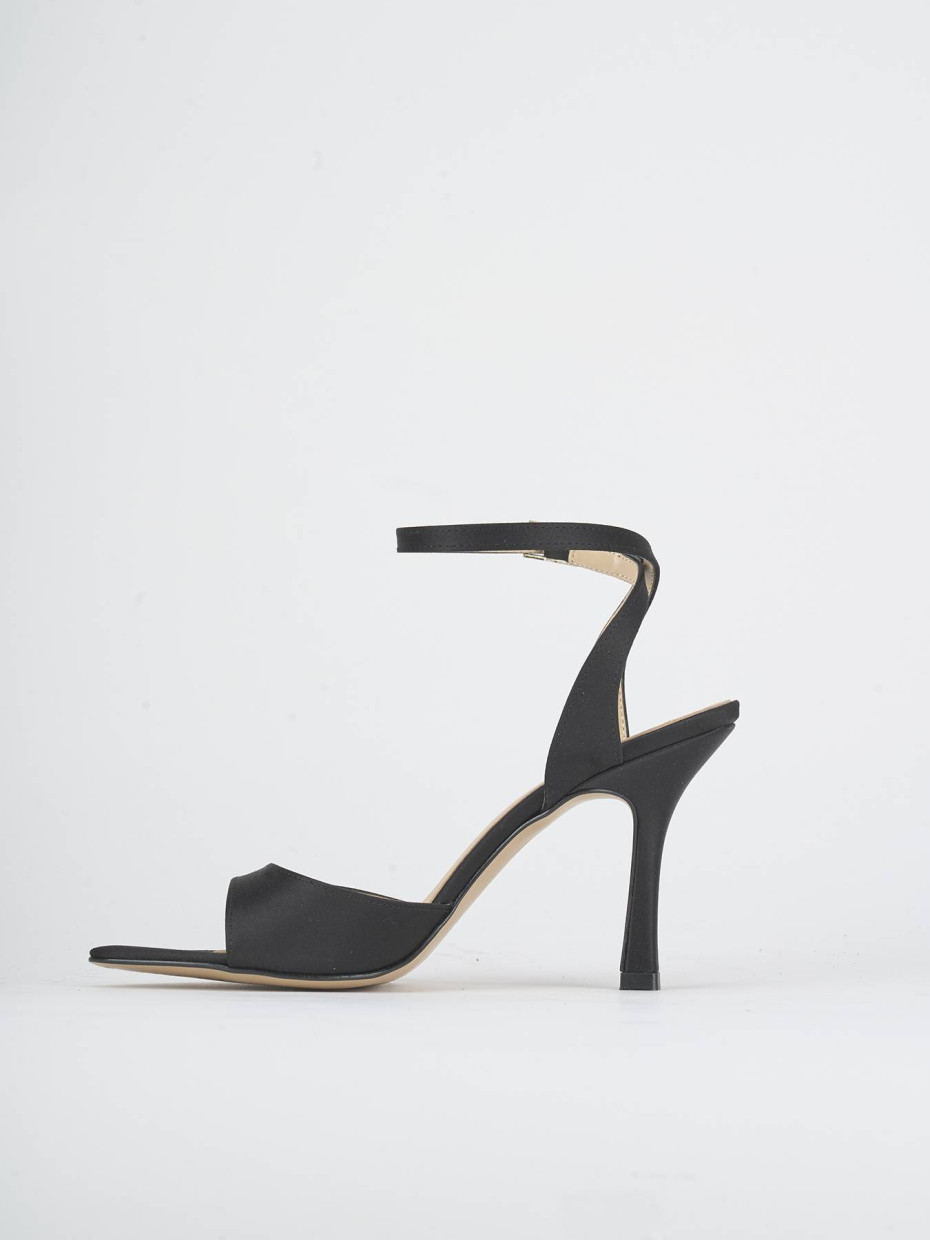 High heel sandals heel 9 cm black satin