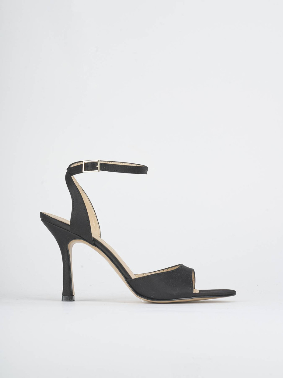 High heel sandals heel 9 cm black satin
