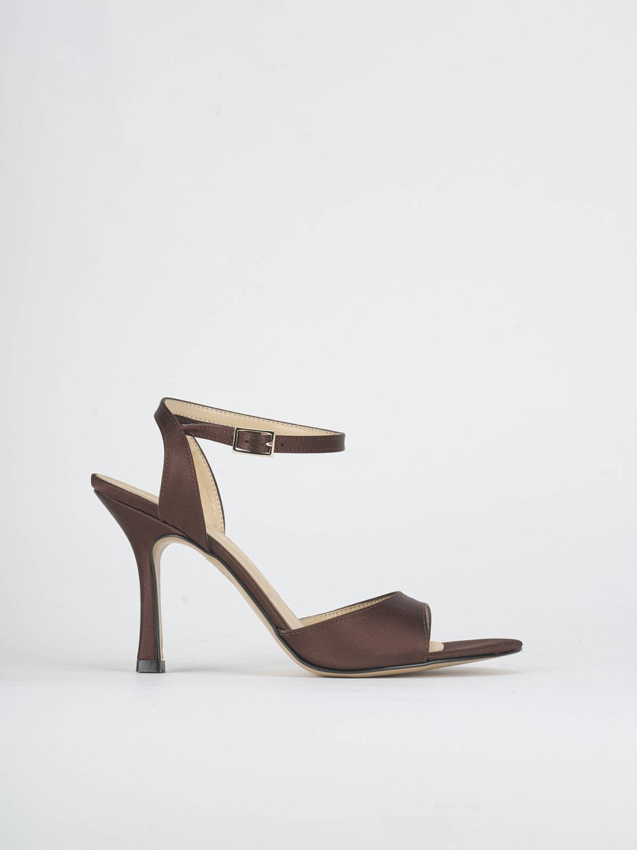 Sandalias de tacón alto tacón 9 cm marrón oscuro raso