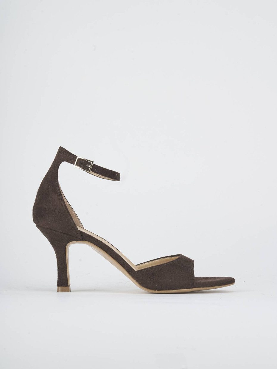 High heel sandals heel 6 cm dark brown suede